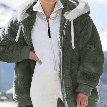 Hooded Fleece Jacket with Shearling Lining