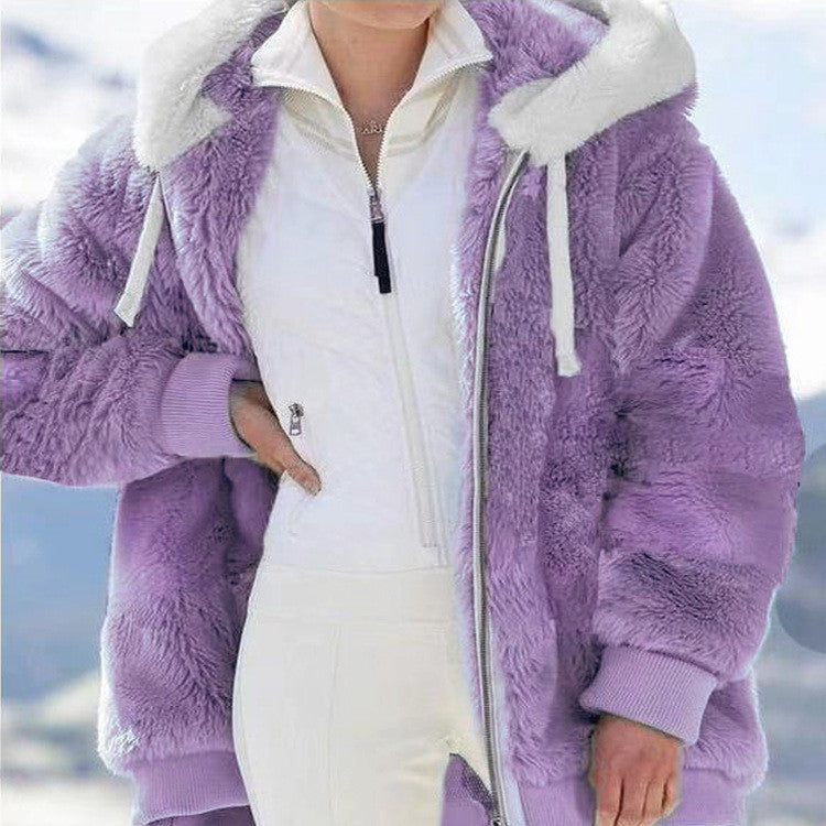 Hooded Fleece Jacket with Shearling Lining