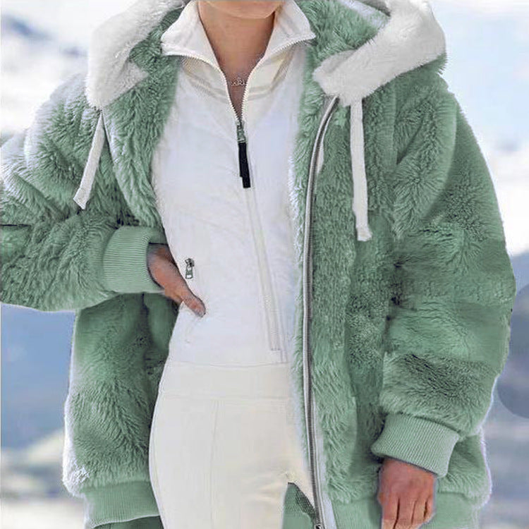 Hooded Fleece Jacket with Shearling Lining