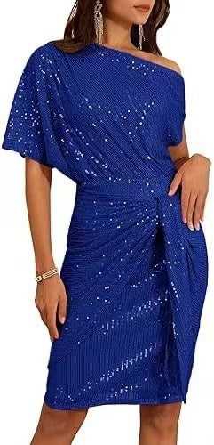 ✨ 50% OFF NOW! 💜 Women's One Shoulder Sequin Dress - Sparkling Glamour with Bodycon Fit for Party & Club Nights 🌟🪩