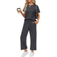 🌸Summer Hot Sale 50% OFF💖Women's Casual Short Sleeve Wide Leg Crop Pants Lounge Set