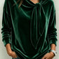 Fall Women Velvet Bow Tie Neck Long Sleeve Top