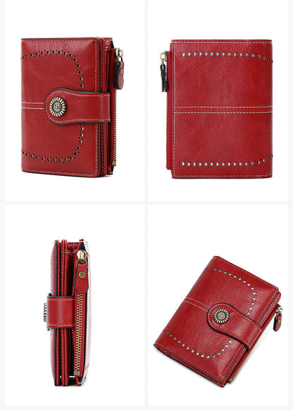 🔒RFID✨Anti-Theft Short Zipper Wallet | Stylish Ladies' Multi-Card Slot Buckle Purse 💳