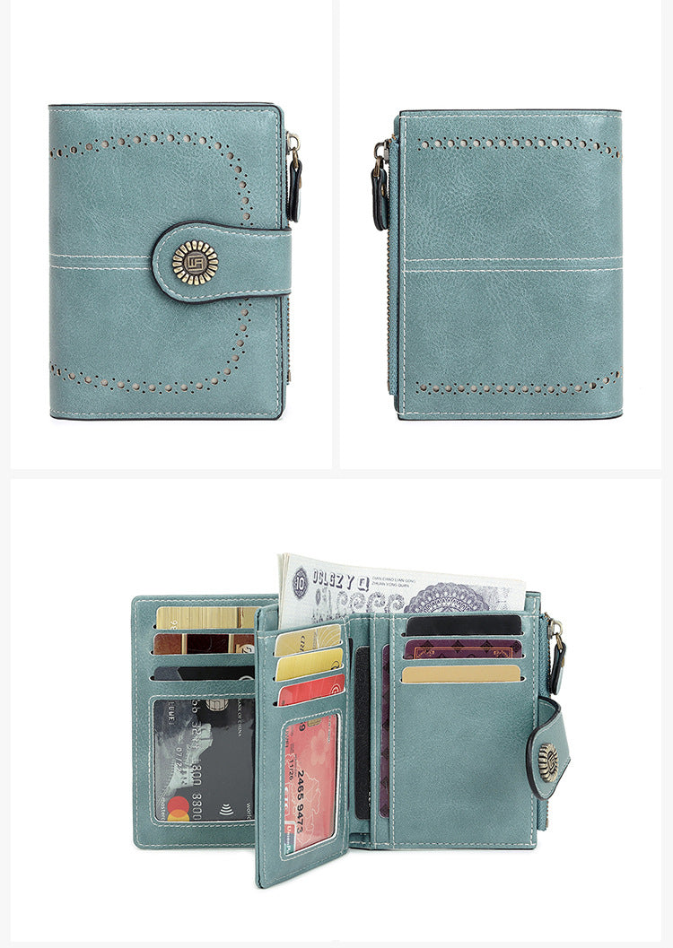 🔒RFID✨Anti-Theft Short Zipper Wallet | Stylish Ladies' Multi-Card Slot Buckle Purse 💳