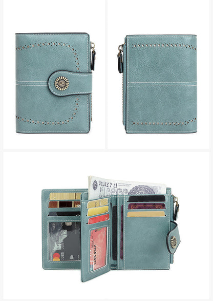 🔒RFID✨Anti-Theft Short Zipper Wallet | Stylish Ladies' Multi-Card Slot Buckle Purse 💳