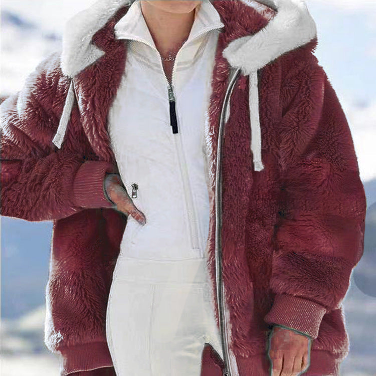 Hooded Fleece Jacket with Shearling Lining