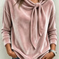 Fall Women Velvet Bow Tie Neck Long Sleeve Top