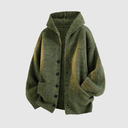 Unisex Hooded Knit Cardigan Casual Loose Button Sweater Jacket