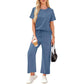 🌸Summer Hot Sale 50% OFF💖Women's Casual Short Sleeve Wide Leg Crop Pants Lounge Set