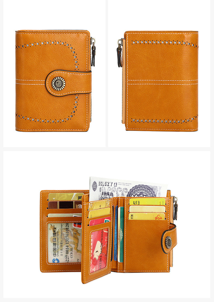 🔒RFID✨Anti-Theft Short Zipper Wallet | Stylish Ladies' Multi-Card Slot Buckle Purse 💳