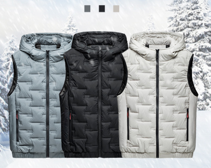 Men’s Slim-Fit Hooded Waistcoat - Sleeveless Front-Zip Gilet, Cozy