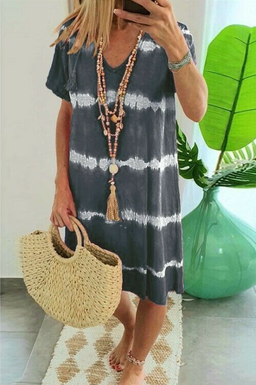 ✨Tie-Dye Striped Short Sleeve T-Shirt Dress – Soft & flowy – Perfect for summer, beach or casual days – comfortable and stylish 🌊