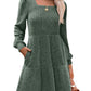 🍂2025 Autumn New Style⏰Women's Square Neck Lantern Sleeve Ribbed Dress