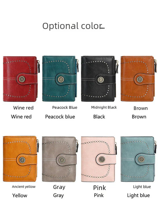 🔒RFID✨Anti-Theft Short Zipper Wallet | Stylish Ladies' Multi-Card Slot Buckle Purse 💳