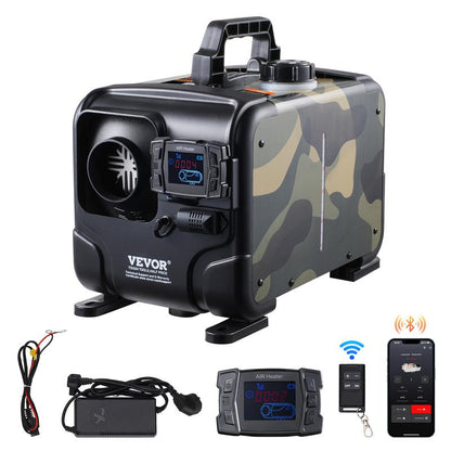 8 kW diesel heater, 12 V/24 V all-in-one diesel air heater, Bluetooth app control, remote control and display, CO alarm, rapid heating