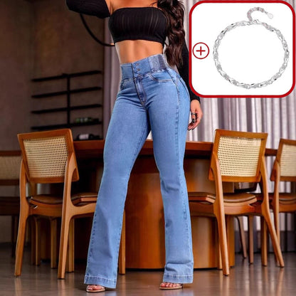 👖 Stretch High-Waist Flare Jeans – Gentle tummy support that hugs your curves. Soft stretch denim, easy to move in. Flattering for every shape. 👵🌸