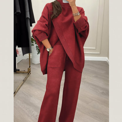 🎁Winter Hot Sale 59% OFF💝Women's 2-piece set – Asymmetrical sweater + Wide-Leg pants