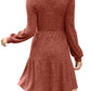 🍂2025 Autumn New Style⏰Women's Square Neck Lantern Sleeve Ribbed Dress