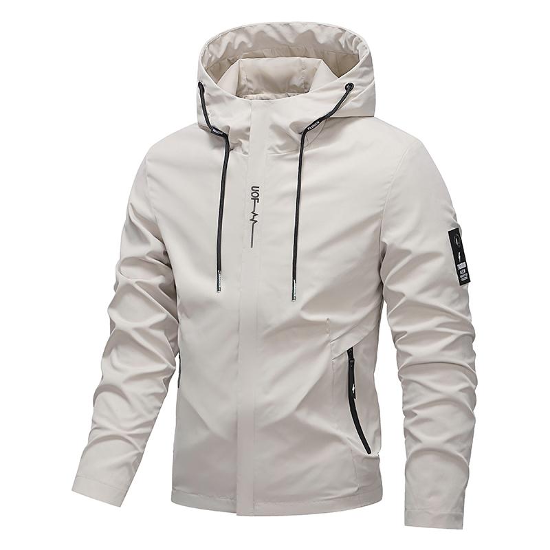 🎁💥Men's Solid Color Waterproof Windproof Drawstring Zip-up Hoodie Jacket