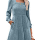 🍂2025 Autumn New Style⏰Women's Square Neck Lantern Sleeve Ribbed Dress