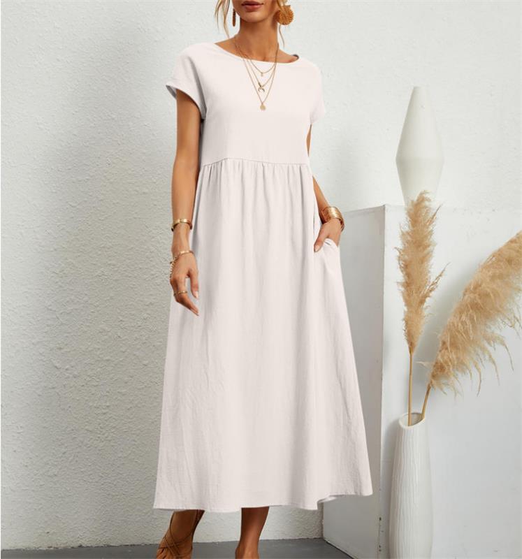 🌸 60% OFF NOW! 🌸Summer Fashion Solid Color Cotton Linen Pocket Dress