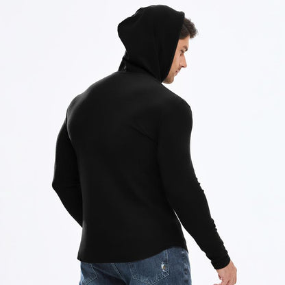Solid-color Drawstring Hooded Long-sleeve Sweatshirt