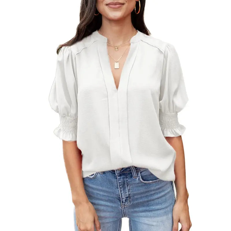 ✨💥Women's Elegant V-Neck Puff Sleeve Blouse