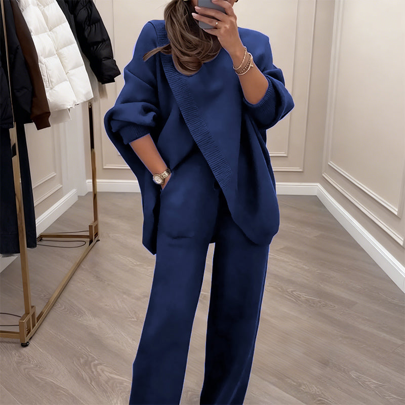 🎁Winter Hot Sale 59% OFF💝Women's 2-piece set – Asymmetrical sweater + Wide-Leg pants