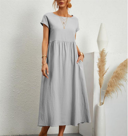 🌸 60% OFF NOW! 🌸Summer Fashion Solid Color Cotton Linen Pocket Dress