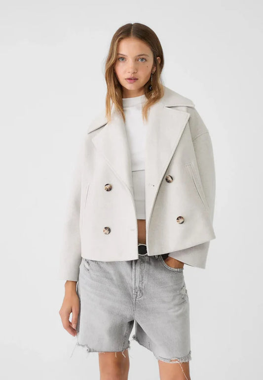 🧥Women's Solid Color Lapel Double-Breasted Short Jacket