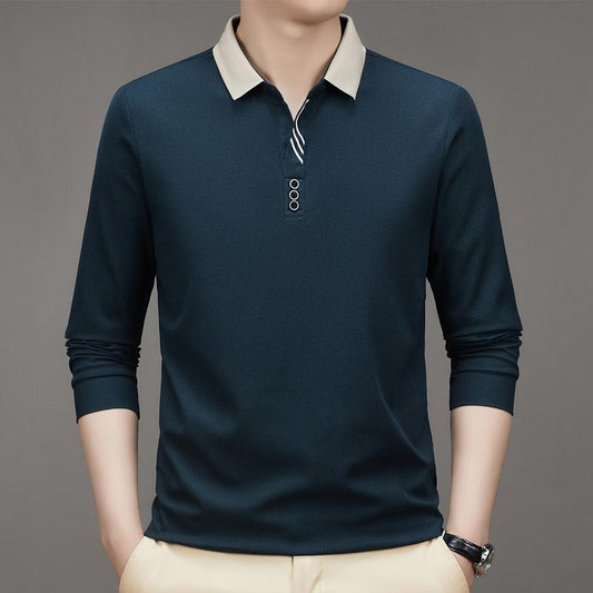 🔥Men's Business Casual Solid Color Lapel Base T-shirt