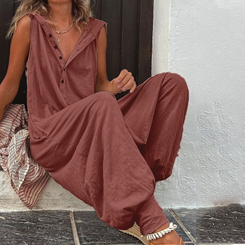 🌸 50% OFF NOW! 🌿 Women's Relaxed Hooded Sleeveless Jumpsuit – Soft fabric, side pockets & flowy fit – Perfect for casual & summer days ☀️