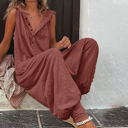 🌸 50% OFF NOW! 🌿 Women's Relaxed Hooded Sleeveless Jumpsuit – Soft fabric, side pockets & flowy fit – Perfect for casual & summer days ☀️