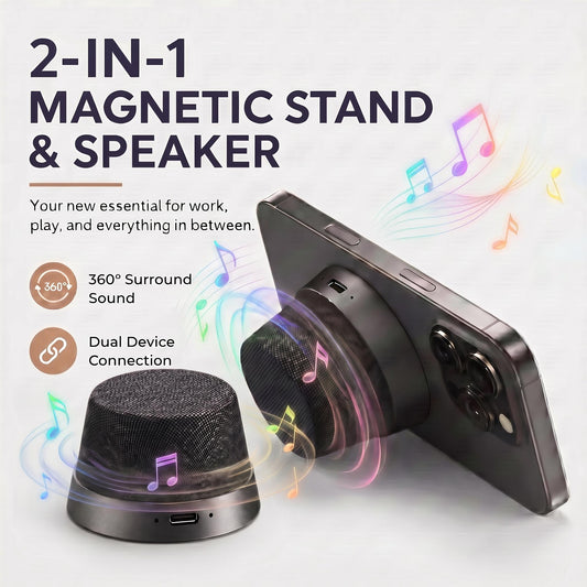 🔥📱2-in-1 Magnetic Phone Stand & Bluetooth Speaker - IPX6 Waterproof, TWS Dual Pairing 🛜🔉