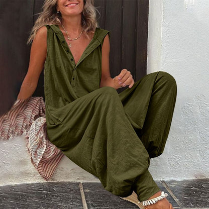🌸 50% OFF NOW! 🌿 Women's Relaxed Hooded Sleeveless Jumpsuit – Soft fabric, side pockets & flowy fit – Perfect for casual & summer days ☀️