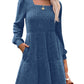 🍂2025 Autumn New Style⏰Women's Square Neck Lantern Sleeve Ribbed Dress