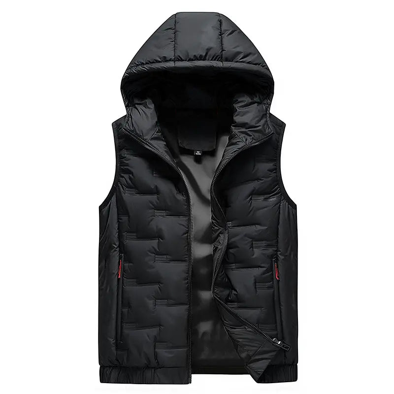 Men’s Slim-Fit Hooded Waistcoat - Sleeveless Front-Zip Gilet, Cozy
