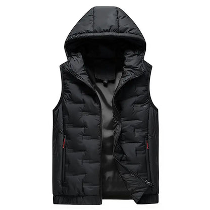 Men’s Slim-Fit Hooded Waistcoat - Sleeveless Front-Zip Gilet, Cozy