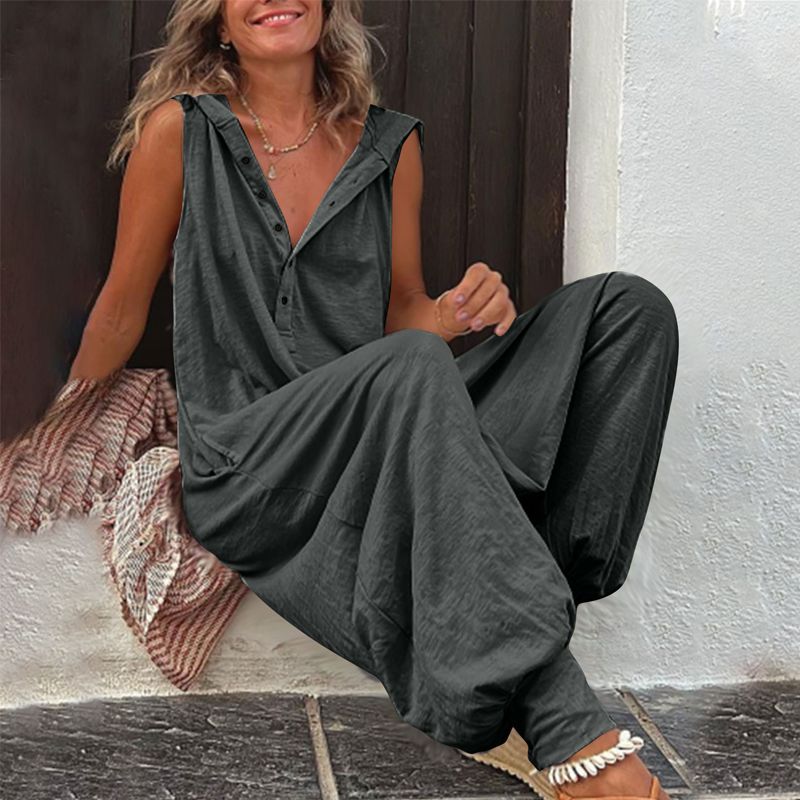 🌸 50% OFF NOW! 🌿 Women's Relaxed Hooded Sleeveless Jumpsuit – Soft fabric, side pockets & flowy fit – Perfect for casual & summer days ☀️
