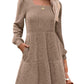 🍂2025 Autumn New Style⏰Women's Square Neck Lantern Sleeve Ribbed Dress
