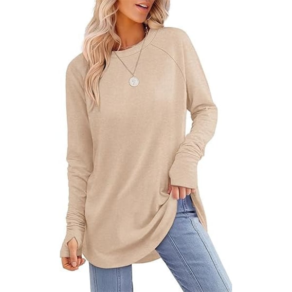 🤩Hot Sale-50% Off🌼Women's Tunic Tops to Wear with Leggings Long Sleeve Thumb Hole Shirts Crew Neck Curved Hem