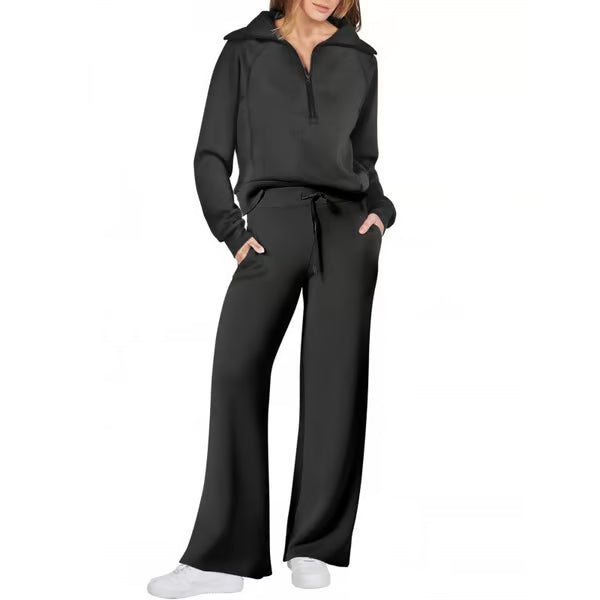 💝🔥Limited Time Sale-50% OFF🔥🎀Women's Oversized Half Zip Wide Leg 2 Piece Outfits Lounge Set