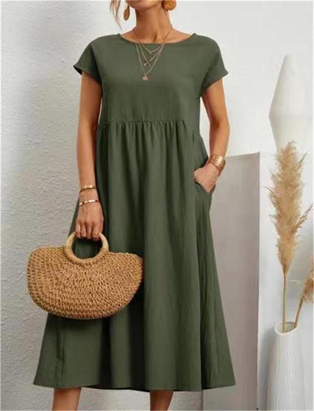 🌸 60% OFF NOW! 🌸Summer Fashion Solid Color Cotton Linen Pocket Dress