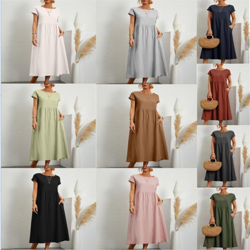 🌸 60% OFF NOW! 🌸Summer Fashion Solid Color Cotton Linen Pocket Dress