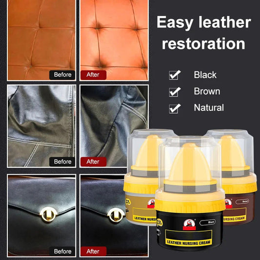 👞 BUY 1 GET 1 FREE! ✨ LEATHER REPAIR CREAM - Restores Color & Repairs Scratches, All-in-One Polish for Shoes, Bags & Furniture with Easy Applicator 🧽✨