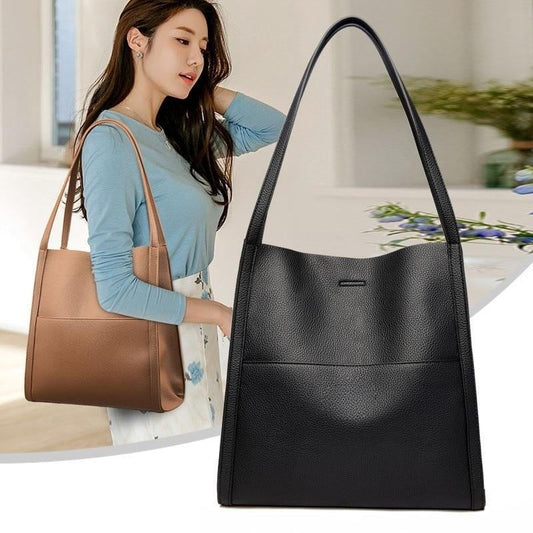 Solid color leather shoulder bag