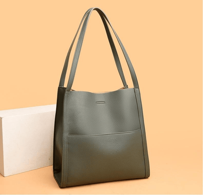 Solid color leather shoulder bag