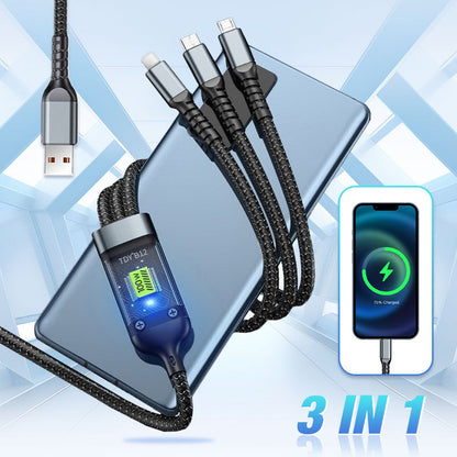 ✨ Transparent Luminous 3-in-1 Fast Charging Cable - USB-C/Micro-USB with LED Power Indicator & Nylon Braiding 📱💫