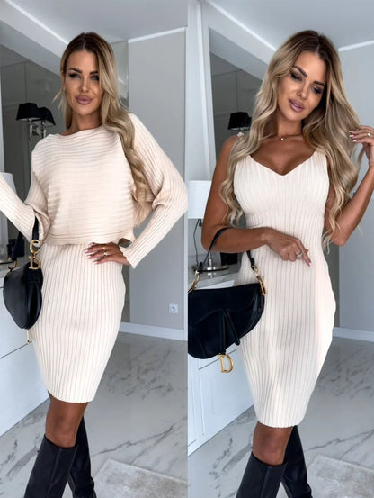 🌷👗Knit Pullover Sweater and Cami Dress Set