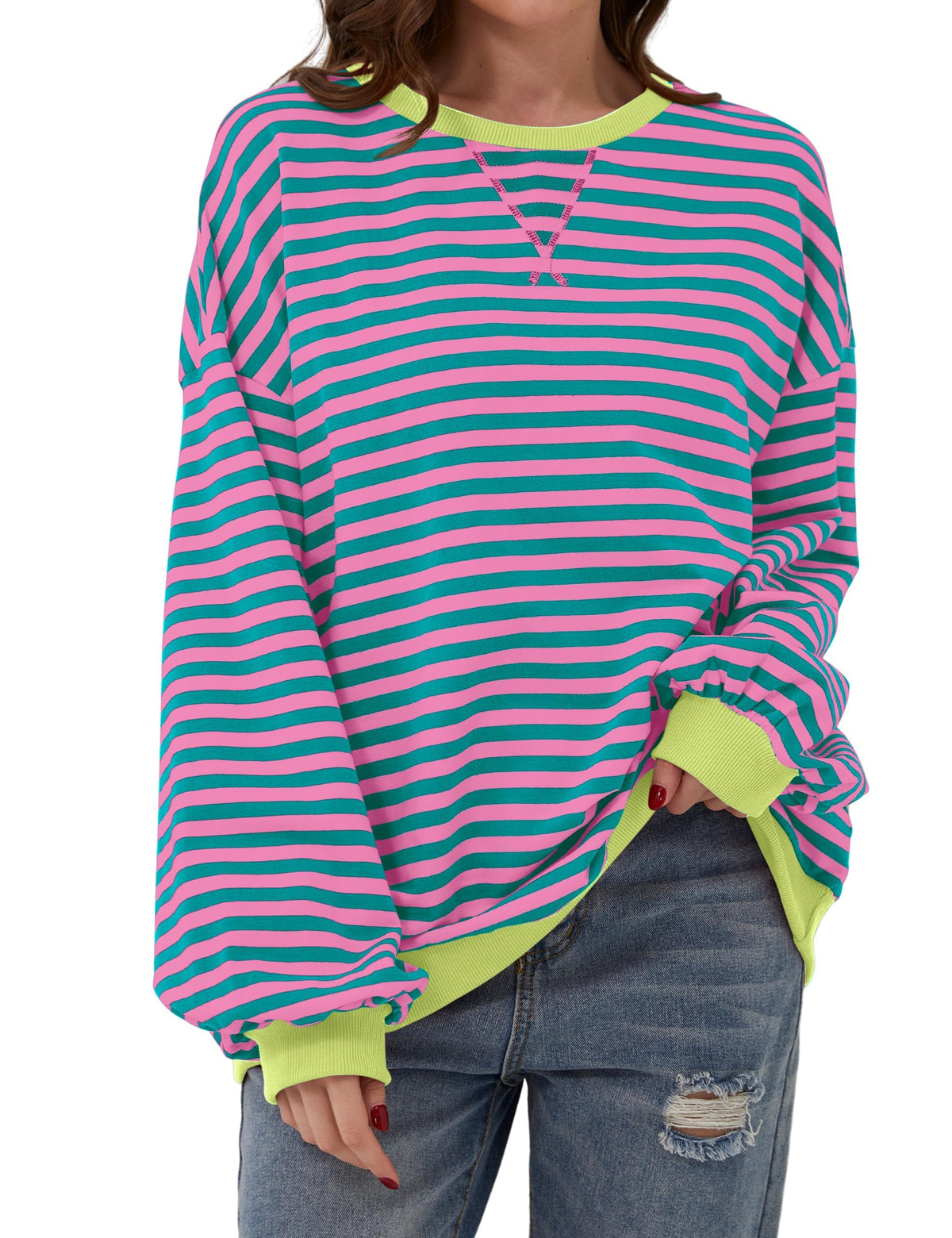 🔥2026 HOT SALE🔥Women's Oversized Striped Long Sleeve Pullover